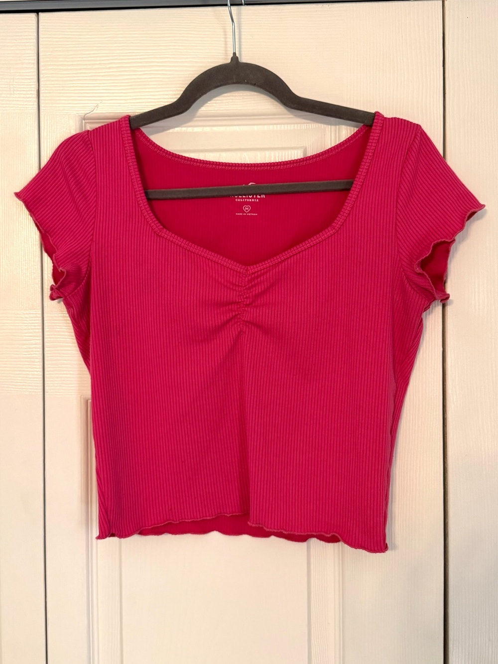 Hollister Hot Pink Ribbed Cropped Tee